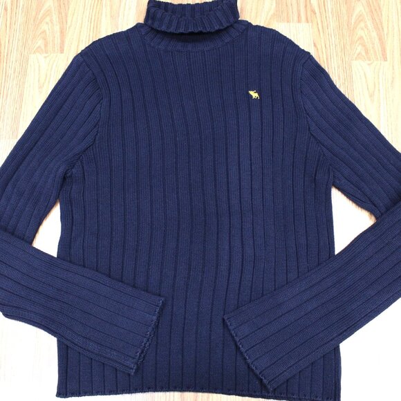 ABERCROMBIE & FITCH RIBBED TURTLENECK SWEATER COTTON/ACRYLIC NAVY BLUE LARGE, L - Picture 1 of 4
